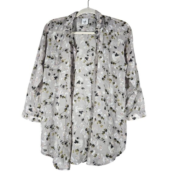 Loft Women's Floral Button-Up Blouse Gray M Cottagecore Clean Girl Light Layers - Picture 2 of 13